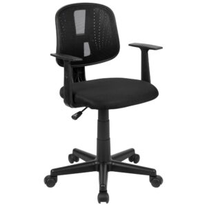 Tackle the workday with any challenge that comes your way on this snazzy desk chair. The cooling designer back features mesh material for exceptional airflow combined with gentle curved lumbar support. Proper support to the upper body provided by the fixed nylon arms. Our Fundamental Task Chair will make an impressive footprint in your office with its cutting edge structure. The innovate back pivots backward while leaning back for a comfortable resting period. Adjust your office desk chair with the pneumatic adjustment lever that controls the height of your seat. Effectively switch between tasks with 360 degrees of swivel motion. Providing exceptional value for today's modern office