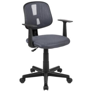Tackle the workday with any challenge that comes your way on this snazzy desk chair. The cooling designer back features mesh material for exceptional airflow combined with gentle curved lumbar support. Proper support to the upper body provided by the fixed nylon arms. Our Fundamental Task Chair will make an impressive footprint in your office with its cutting edge structure. The innovate back pivots backward while leaning back for a comfortable resting period. Adjust your office desk chair with the pneumatic adjustment lever that controls the height of your seat. Effectively switch between tasks with 360 degrees of swivel motion. Providing exceptional value for today's modern office
