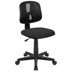 Tackle the workday with any challenge that comes your way on this snazzy desk chair. The cooling designer back features mesh material for exceptional airflow combined with gentle curved lumbar support. Our Fundamental Task Chair will make an impressive footprint in your office with its cutting edge structure. The innovate back pivots backward while leaning back for a comfortable resting period. Adjust your office desk chair with the pneumatic adjustment lever that controls the height of your seat. Effectively switch between tasks with 360 degrees of swivel motion. Providing exceptional value for today's modern office