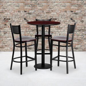 Don't have time to search through hundreds or thousands of table and seating options? This complete Bar Height Table and Stool set saves you time to focus on your growing business. This set includes an elegant Mahogany Laminate Table Top