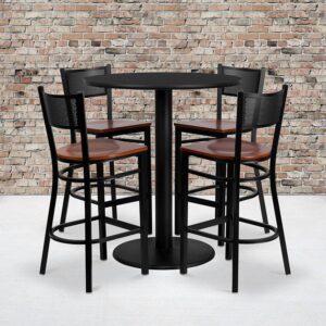 Don't have time to search through hundreds or thousands of table and seating options? This complete Bar Height Table and Stool set saves you time to focus on your growing business. This set includes an elegant Black Laminate Table Top