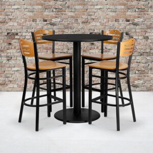 Don't have time to search through hundreds or thousands of table and seating options? This complete Bar Height Table and Stool set saves you time to focus on your growing business. This set includes an elegant Black Laminate Table Top