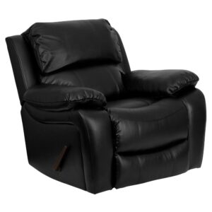 Settle into this sumptuous black rocker recliner after a tough day