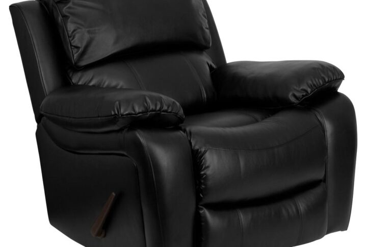 Settle into this sumptuous black rocker recliner after a tough day