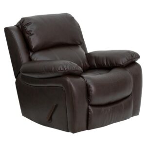 Settle into this sumptuous brown rocker recliner after a tough day