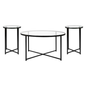 Add an upscale look to any room in your living space with the effortless style of this 3 piece coffee table set. Featuring crystal clear glass tops