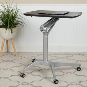 your office desk. This ergonomic standing desk gives you the option to sit down or stand up and move about the office with its rolling casters. We all know that sitting for hours is an unhealthy practice