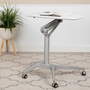 your office desk. This ergonomic standing desk gives you the option to sit down or stand up and move about the office with its rolling casters. We all know that sitting for hours is an unhealthy practice