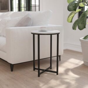 polished look of this mixed media end table. Featuring a white finished laminate top
