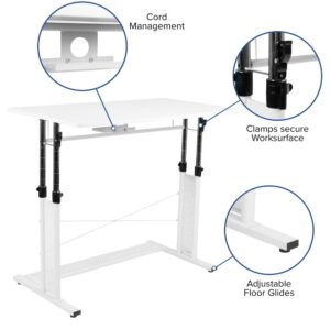 set to your preferred height and forget about it! You tend to get more accomplished when you're comfortable and this ergonomic office desk with its adjustable frame will get you in the groove. Unlock the clamps and push in lever to raise the frame