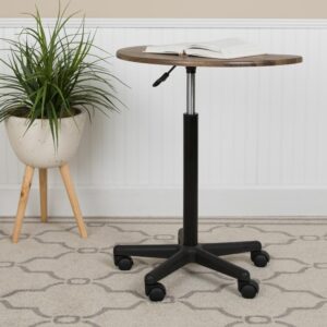 allowing you to complete tasks while sitting down or standing up. Raise and lower the desktop using the conveniently located pneumatic frame height adjustment lever. The heavy-duty