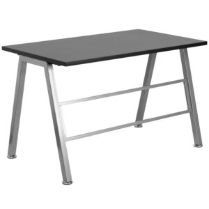 Relaxed design meets simplicity of function in this large surface writing desk that provides plenty of space for your laptop and writing materials. The simple design of this desk allows it to easily fit into any work space and provides a great option for managing daily household bills or for casual computer usage. This desk will add a sleek appeal with its sturdy leg design with stabilizing cross bars that will complement any contemporary work space.