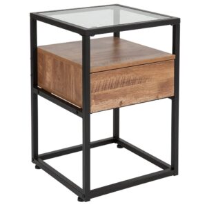 Give your living space a boost of confidence with this mixed media ultra-modern contemporary end table. This table was designed to mimic as if the drawer is floating in midair. The push to open drawer blends seamlessly and allows you to hide the remote controls