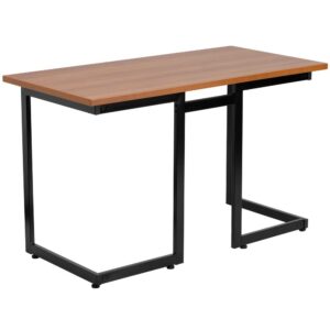 cramming for finals or for casual computer usage. The simple design of this desk allows it to easily fit into any work space. Along with a large surface this desk features an attractive