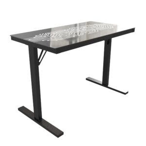 Enhance your gaming or workday experience with the striking looks of this commercial grade computer desk featuring a tempered glass top with color changing LED lights in a circuit board pattern. Change the color to match your decor or mood and go from solid to flashing with the wired LED light remote control. The 8mm tempered glass top is water resistant and the powder coated steel frame with adjustable floor glides gives you a level playing field and holds up to 110 lbs. static weight to accommodate your gear or office equipment. Assembly takes less than 30 minutes and a damp cloth will keep your desk looking great.