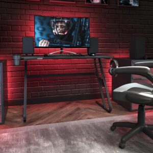 Add personality to your gaming setup with this ergonomic gaming desk with sleek black frame. For excitable players