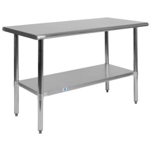 hotels and restaurants. This versatile steel table can be placed against a wall or used as a freestanding kitchen island. Strength and durability are important factors when choosing equipment. Made from quality stainless steel