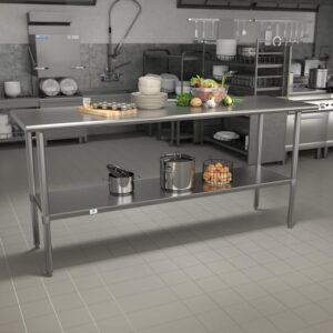 Give yourself some extra space for catering parties or setting up the buffet line at your eatery or bistro and increase functionality in your busy restaurant kitchen with this commercial kitchen prep and work table with adjustable undershelf. This steel commercial work table is a great space for bulk food preparation for businesses such as daycares