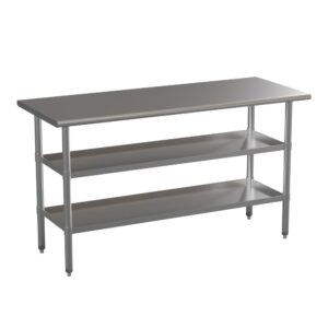 Kitchen space is always at a premium so this commercial stainless steel work table with dual adjustable undershelves is an excellent solution. Great for bulk food preparation for businesses such as daycares