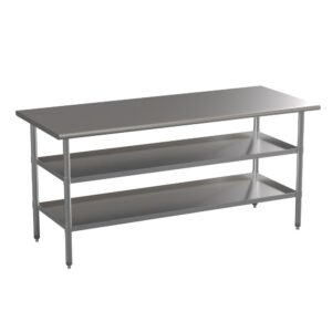 Kitchen space is always at a premium so this commercial stainless steel work table with dual adjustable undershelves is an excellent solution. Great for bulk food preparation for businesses such as daycares