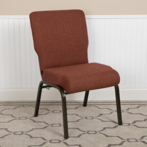 The Cinnamon Molded Foam Church Chair - 20.5 in. Wide with Gold Vein Frame provides a durable seating solution for your fellowship hall or convention center. This comfortably padded stack chair not only satisfies seating in Churches