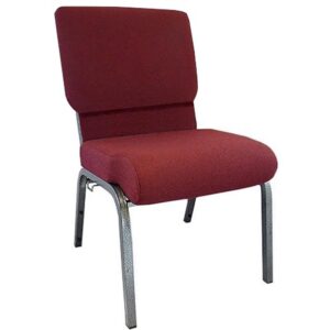 The Maroon Molded Foam Church Chair - 20.5 in. Wide with Silver Vein Frame provides a durable seating solution for your fellowship hall or convention center. This comfortably padded stack chair not only satisfies seating in Churches