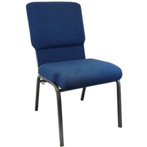 The Navy Molded Foam Church Chair - 18.5 in. Wide with Silver Vein Frame provides a durable seating solution for your fellowship hall or convention center. This comfortably padded stack chair not only satisfies seating in Churches