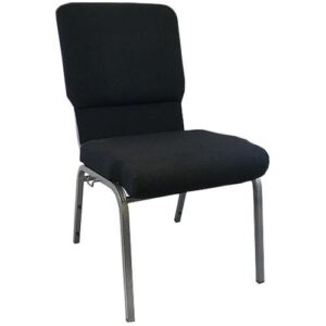 The Black Molded Foam Church Chair - 18.5 in. Wide with Silver Vein Frame provides a durable seating solution for your fellowship hall or convention center. This comfortably padded stack chair not only satisfies seating in Churches