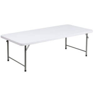 Do you have an in-home daycare or need to furnish a classroom full of toddlers? This foldable kid table will be a nice addition in your kids' playroom or Sunday school. These white plastic kids table provides ample space for little ones to play and be creative. Host incredible birthday and dinner parties around this expansive rectangular plastic table that accommodates up to 6 with plenty of room between each child. Don't let spills ruin the fun