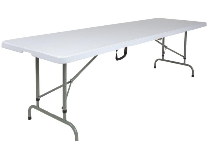 If you attend trade shows and have catalogs and products to display this portable folding table with carrying handle will make your life a little easier. Have your table standout at expos by draping a floor length table cover over the table and offering sweets to engage people as they walk by. Adjust this table to suit the needs of your occasion to accommodate different seat and standing heights. After events the legs lock into place underneath the top and folds in half to transport with less effort. Be unbothered when your relatives invite additional friends to the barbecue
