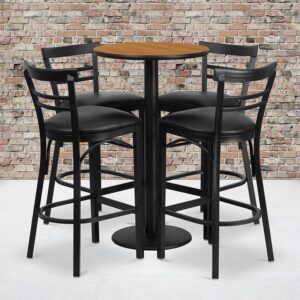 Don't have time to search through hundreds or thousands of table and seating options? This complete Bar Height Table and Stool set saves you time to focus on your growing business. This set includes an elegant Natural Laminate Table Top