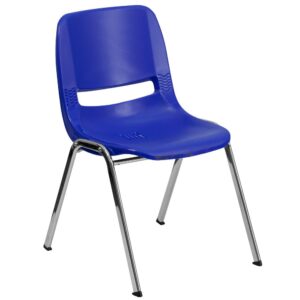 Optimize student's comfort with an ergonomically contoured seat shell student chair with waterfall seat edge. Having comfortable seating in the classroom help students pay more attention to their teacher when not having to move around due to discomfort. The one-piece molded seat shell has a vented back to provide airflow not found on solid back classroom chairs. With a 17.5" seat height you'll cater to high school and adult education centers. These school stack chairs are built to last with a dual braced frame that can hold up to 880 pounds. School maintenance workers can appreciate student chairs that can stack for floor upkeep