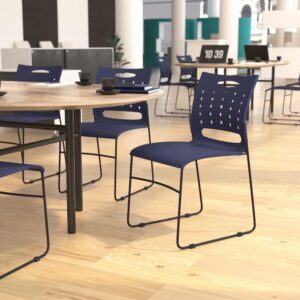 The sled base stack chair with air-vent back is a practical solution when you need to have extra chairs available for special events and unexpected company. A heavy duty