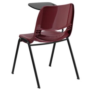 training room or study space with a tablet arm desk. Create a dedicated space for studying and lessons for your homeschooler with this compact sized tablet chair that won't take up much space in the home. This compact chair features a comfort-formed back and contoured waterfall seat that'll keep pupils focused on the instructor's lesson plan. The tablet arm flips up easily to get in and out and has a pencil groove to prevent writing utensils from rolling off. Many night schools