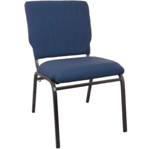 The Navy Molded Foam Multipurpose Church Chair - 18.5 in. Wide with Silver Vein Frame provides a durable seating solution for your fellowship hall or convention center. This comfortably padded stack chair not only satisfies seating in Churches