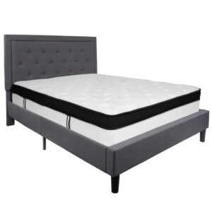 this low profile queen sized platform bed and mattress in a box set is the perfect place to start. Classic design never goes out of style. The outlined headboard features the understated look of button tufted upholstery that will always be in fashion. Platform beds are designed to give your room an open concept feel and are perfect for those who don't like high seated beds. This hybrid queen mattress