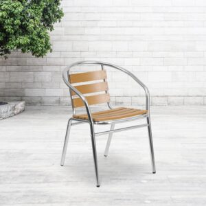 If you need a great looking chair that will hold up in high traffic establishments then this Indoor-Outdoor Aluminum Restaurant Stack Chair is a great find. This popular piece will look great inside your eatery
