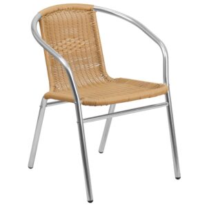 Dine outdoors in this comfortable indoor-outdoor stack chair for your patio or deck and commercial restaurant or hospitality business. This lightweight