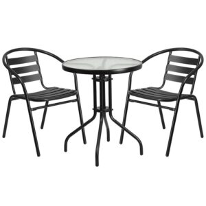 this versatile round tempered glass top table with 2 chairs is up to the task. Enhance the look of your bistro