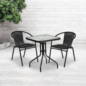 Arrange your perfect outdoor space with this glass table set. This set will enhance your bistro