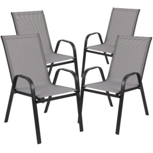 but is smooth to the touch to keep items level. The square patio table provides the perfect conversational setting. Sling patio chairs have breathable