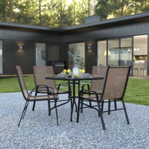 but is smooth to the touch to keep items level. Ergonomic sling design patio chairs with curved arms not only look great