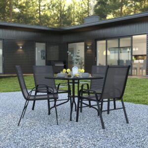 but is smooth to the touch to keep items level. Ergonomic sling design patio chairs with curved arms not only look great