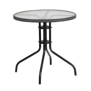 this versatile round tempered glass top table is up to the task. Enhance the look of your bistro