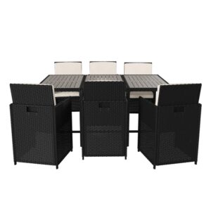 this indoor/outdoor set has integrated arms and includes super comfortable thick padded back and seat cushions to ensure your guests are completely relaxed no matter how long the party lasts. The space-saving