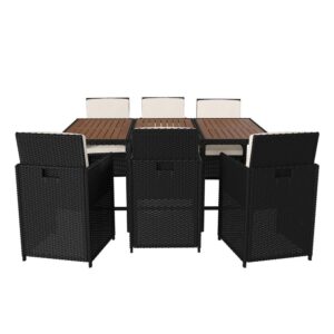 this indoor/outdoor set has integrated arms and includes super comfortable thick padded back and seat cushions to ensure your guests are completely relaxed no matter how long the party lasts. The space-saving