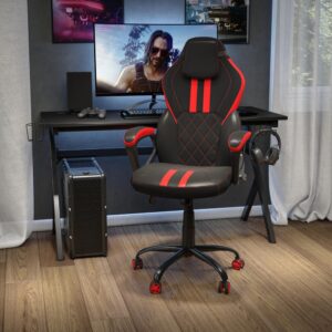 this designer ergonomic racing chair will let you do it in style. This high back computer chair is generously padded and covered in LeatherSoft upholstery for softness and durability. Padded arms