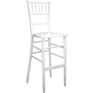 These white wood chiavari bar stools are a fantastic option for event spaces and a great compliment to chiavari chairs. Each white chiavari bar stool is designed for commercial use with a solid beechwood frame and are stackable up to 5 high for easy transportation. These bar stools feature steel plates under the seat for durability and can hold up to 600 lbs. static weight. Choose the right chiavari bar stool or chiavari chair for you space or wedding venue to make the best impression every time.