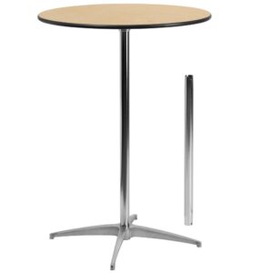 versatile pub table. The 30" Round Wood Cocktail Table comes with two columns to enjoy as a bar table or standard table. The birchwood table top has four clear coats of polyurethane to ensure durability in hospitality environments