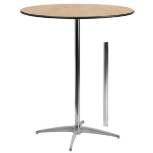 versatile pub table. The 30" Round Wood Cocktail Table comes with two columns to enjoy as a bar table or standard table. The birchwood table top has four clear coats of polyurethane to ensure durability in hospitality environments